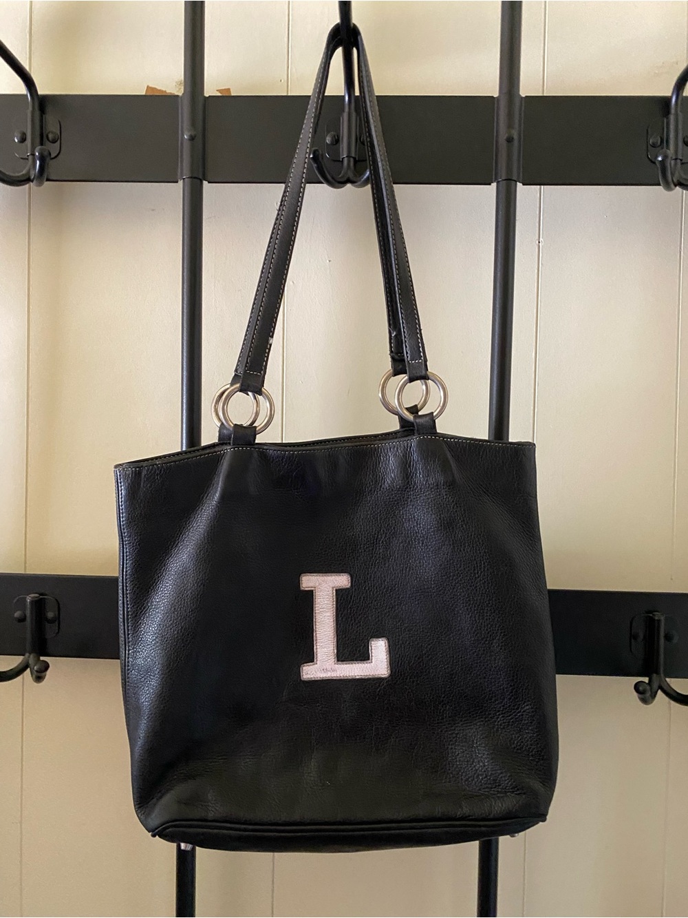 ROOTS VINTAGE LEATHER MONOGRAM L TOTE BAG